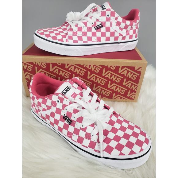 NEW BIG KID 5‎ Vans Seldan Checkerboard Honeysuckle Pink Sneaker Shoe Skateboard - Picture 1 of 7
